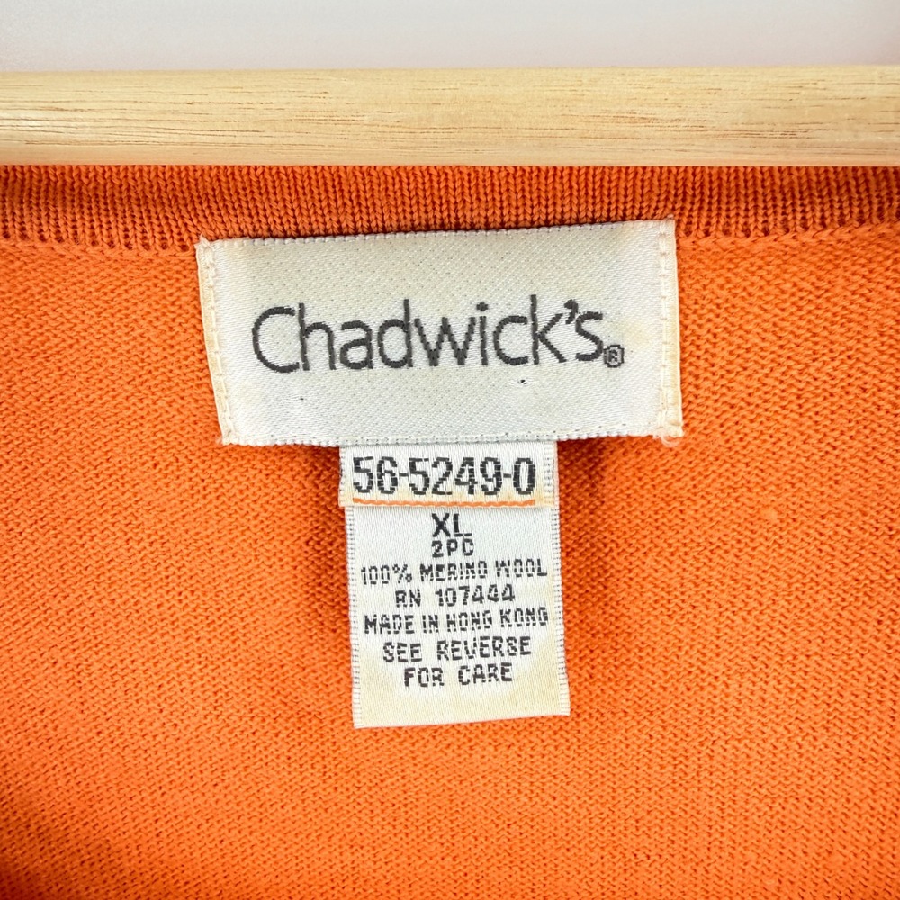 Vintage Chadwick's 100% Merino Wool Short Sleeve Orange XL Square Neck Knit Top - Picture 3 of 6